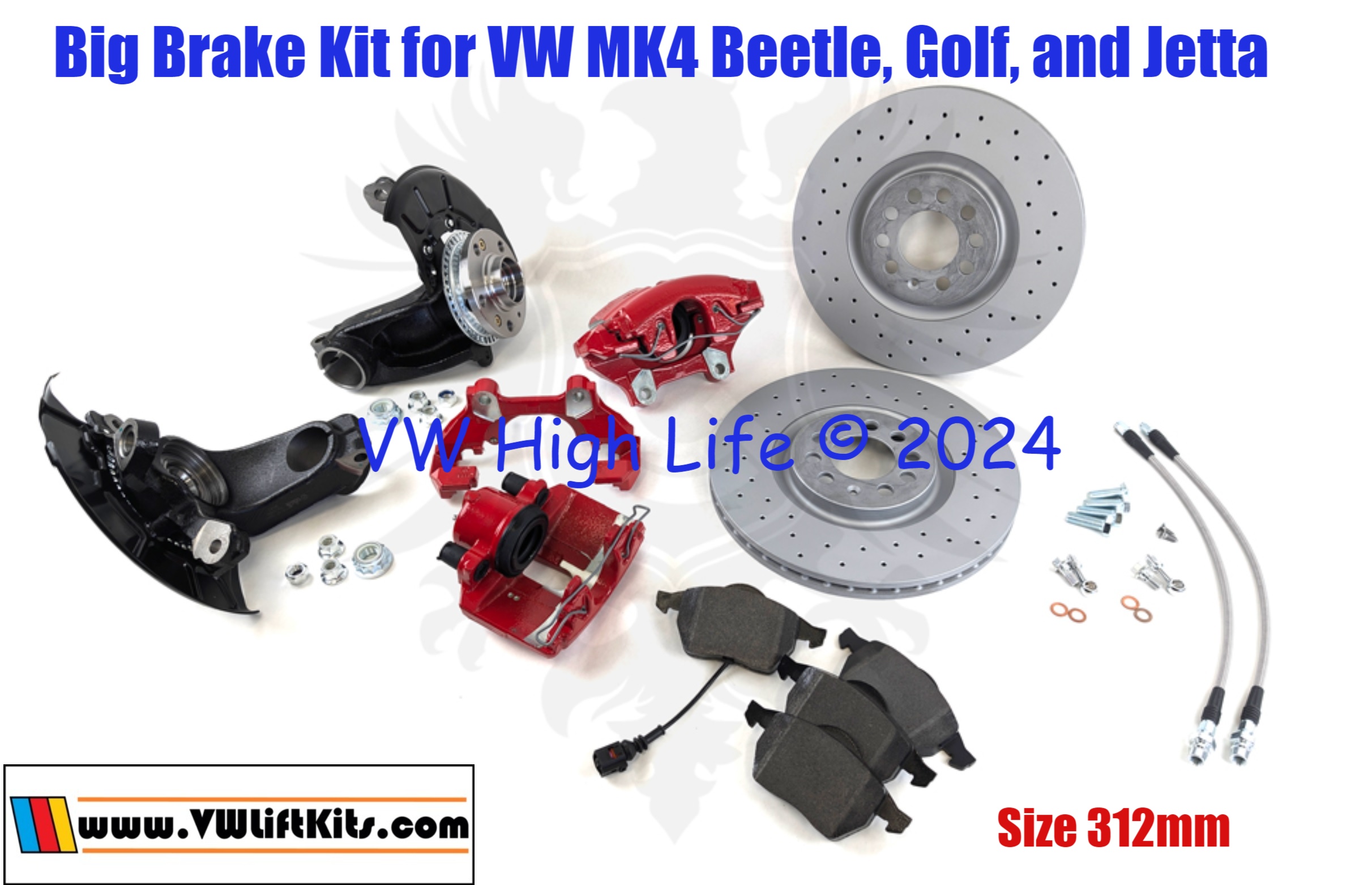 312 mm European Big Brake Kit for VW MK4 Beetle, Gof, and Jetta! Upgrade your braking power!